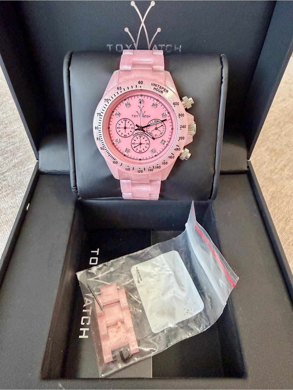 🔥ToyWatch Vintage Pink Chronograph Bracelet Watch with Silver Accents